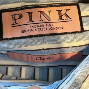 Thomas Pink - Classic Fit Button Down Shirt Blue & White Striped Size 17.5 - 35.
